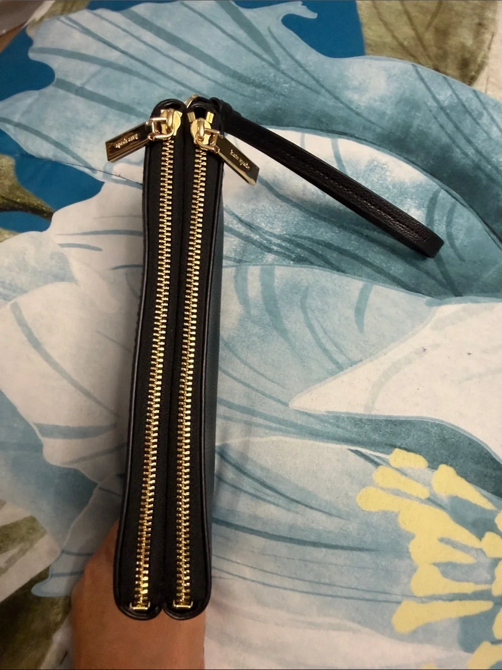 kate spade Black Leather Wristlet Wallet with Gold Logo